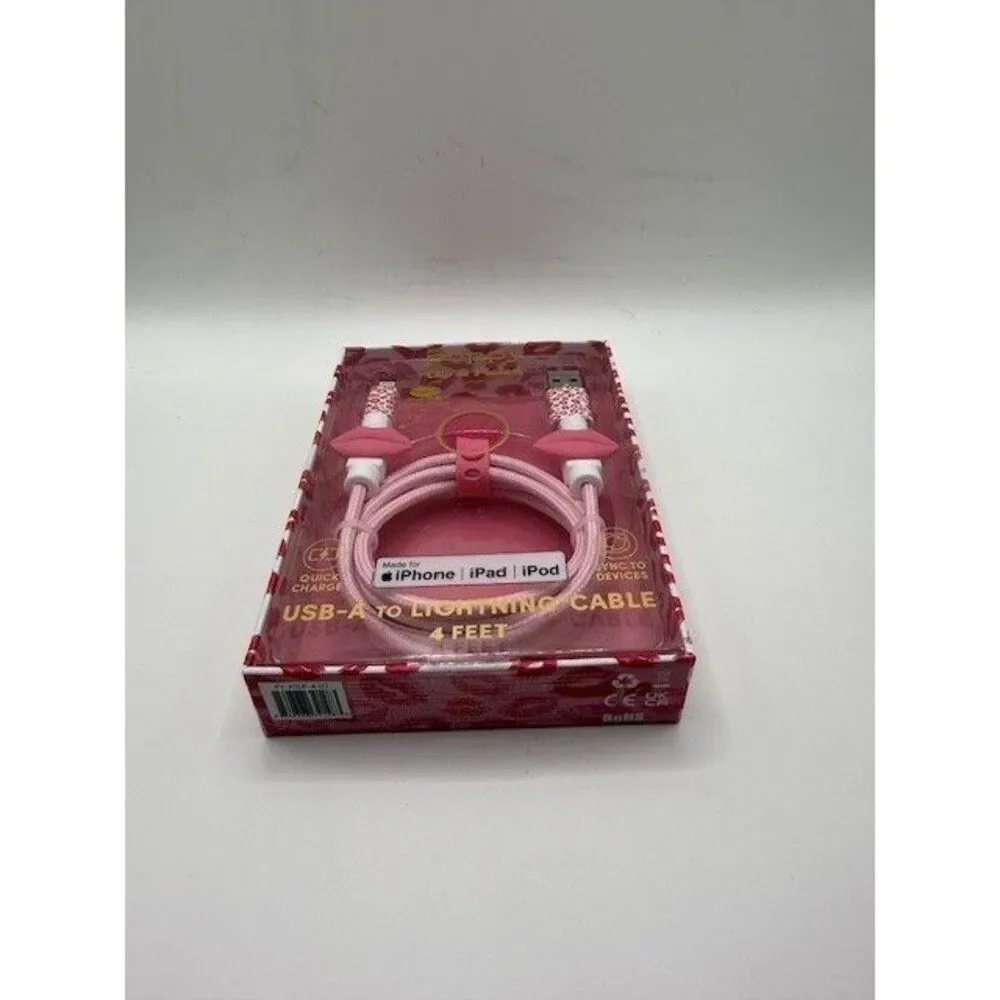XO Poppy USB A Cable 4ft iPhone Charger Pink Lips Lot of 2